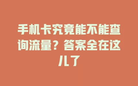 手机卡究竟能不能查询流量？答案全在这儿了