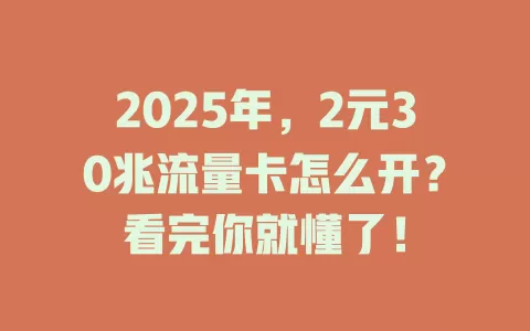 2025年，2元30兆流量卡怎么开？看完你就懂了！
