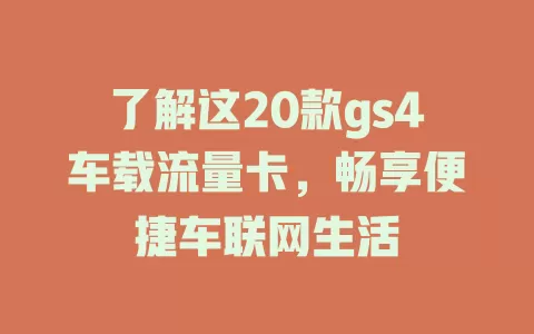 了解这20款gs4车载流量卡，畅享便捷车联网生活