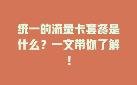 统一的流量卡套餐是什么？一文带你了解！