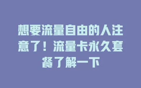 想要流量自由的人注意了！流量卡永久套餐了解一下