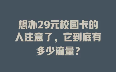 想办29元校园卡的人注意了，它到底有多少流量？