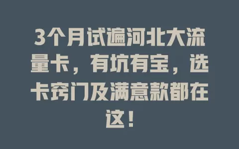 3个月试遍河北大流量卡，有坑有宝，选卡窍门及满意款都在这！