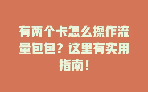 有两个卡怎么操作流量包包？这里有实用指南！