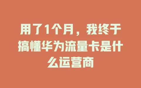 用了1个月，我终于搞懂华为流量卡是什么运营商