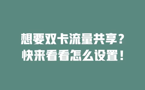想要双卡流量共享？快来看看怎么设置！