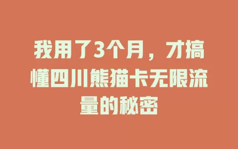 我用了3个月，才搞懂四川熊猫卡无限流量的秘密
