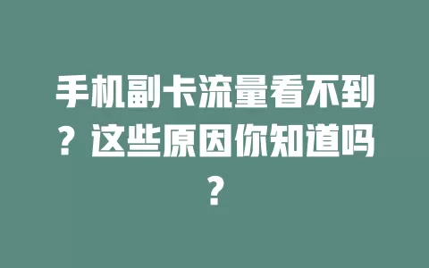 手机副卡流量看不到？这些原因你知道吗？