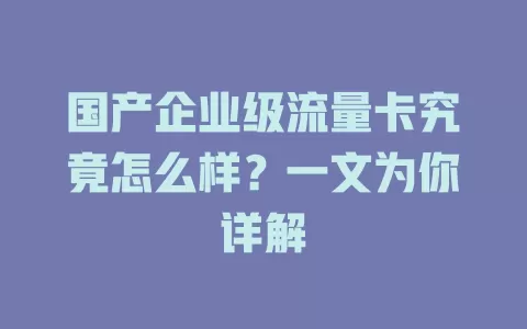 国产企业级流量卡究竟怎么样？一文为你详解