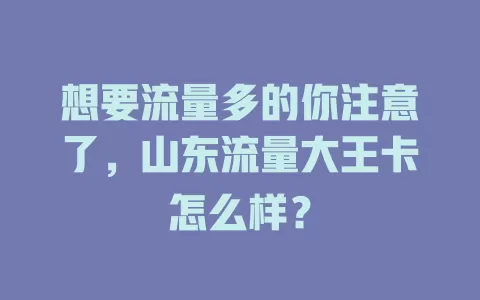 想要流量多的你注意了，山东流量大王卡怎么样？