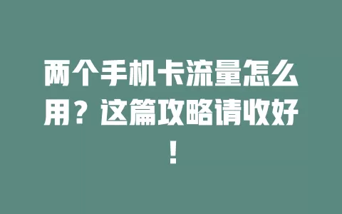 两个手机卡流量怎么用？这篇攻略请收好！