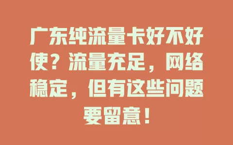 广东纯流量卡好不好使？流量充足，网络稳定，但有这些问题要留意！