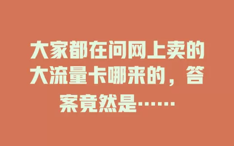 大家都在问网上卖的大流量卡哪来的，答案竟然是……