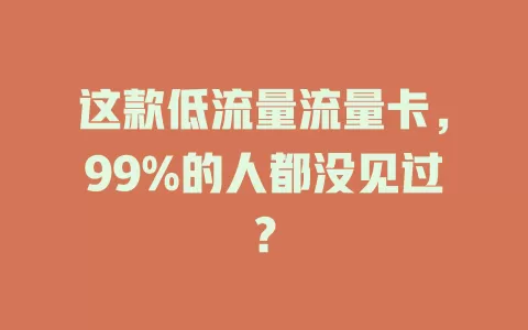 这款低流量流量卡，99%的人都没见过？