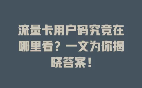 流量卡用户码究竟在哪里看？一文为你揭晓答案！