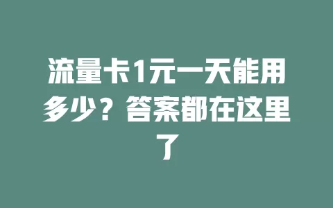 流量卡1元一天能用多少？答案都在这里了