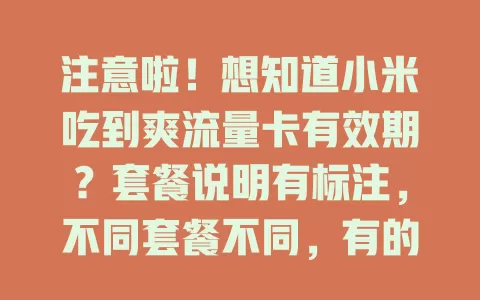 注意啦！想知道小米吃到爽流量卡有效期？套餐说明有标注，不同套餐不同，有的长达数年，超期有规定，办卡记得看条款！