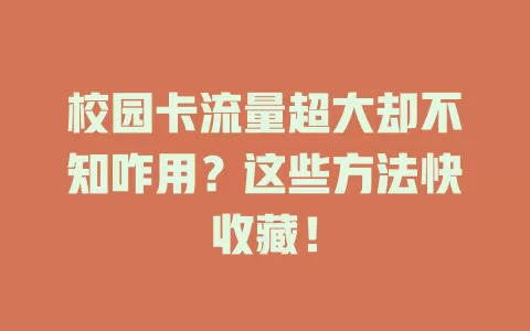 校园卡流量超大却不知咋用？这些方法快收藏！