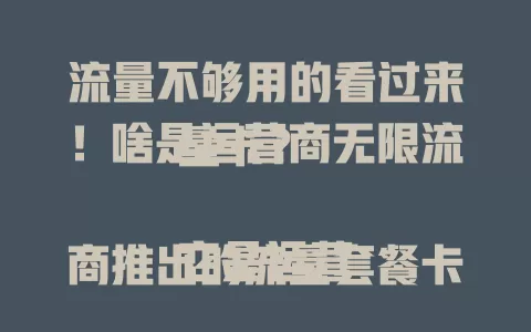 流量不够用的看过来！啥是运营商无限流量卡？

它是运营商推出的流量套餐卡，能让用户近乎无限用流量，打破传统套餐束缚。虽叫无限卡但有限制，用前得了解规则，畅享网络便利，让网络生活更精彩！