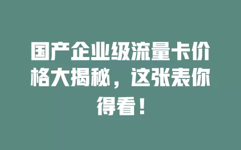 国产企业级流量卡价格大揭秘，这张表你得看！