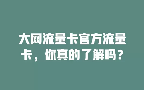 大网流量卡官方流量卡，你真的了解吗？