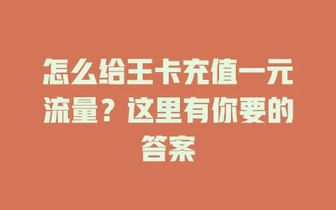 怎么给王卡充值一元流量？这里有你要的答案