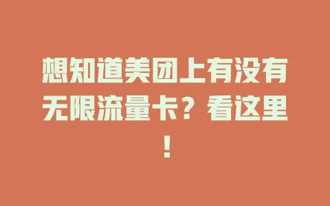 想知道美团上有没有无限流量卡？看这里！