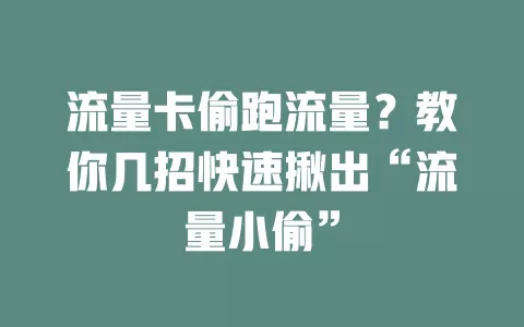 流量卡偷跑流量？教你几招快速揪出“流量小偷”