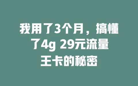 我用了3个月，搞懂了4g 29元流量王卡的秘密