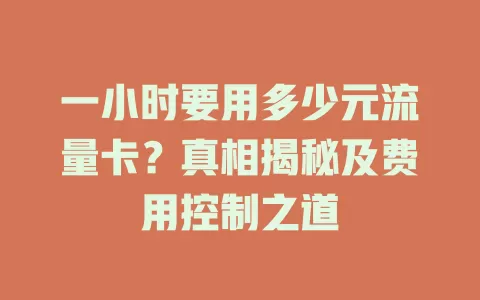 一小时要用多少元流量卡？真相揭秘及费用控制之道