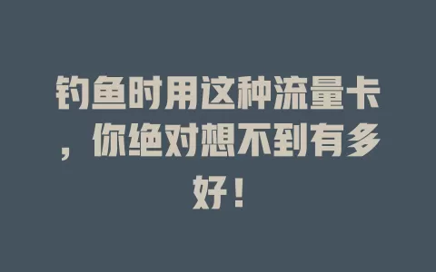 钓鱼时用这种流量卡，你绝对想不到有多好！