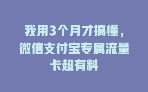 我用3个月才搞懂，微信支付宝专属流量卡超有料