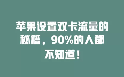 苹果设置双卡流量的秘籍，90%的人都不知道！
