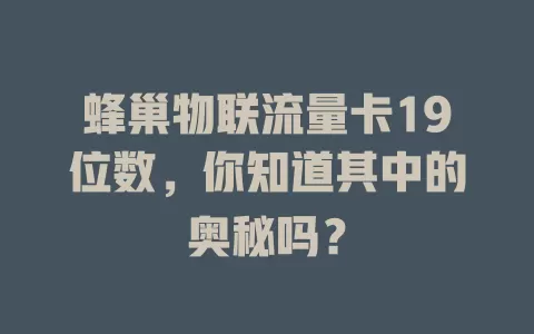 蜂巢物联流量卡19位数，你知道其中的奥秘吗？