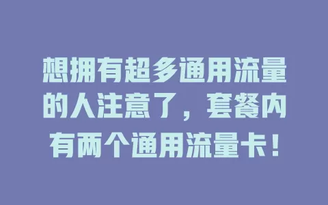 想拥有超多通用流量的人注意了，套餐内有两个通用流量卡！