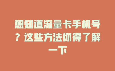 想知道流量卡手机号？这些方法你得了解一下