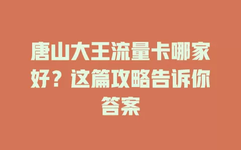 唐山大王流量卡哪家好？这篇攻略告诉你答案