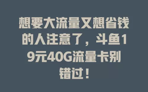想要大流量又想省钱的人注意了，斗鱼19元40G流量卡别错过！