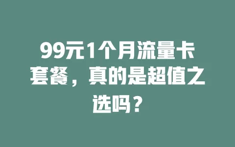 99元1个月流量卡套餐，真的是超值之选吗？
