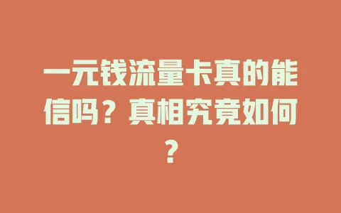 一元钱流量卡真的能信吗？真相究竟如何？