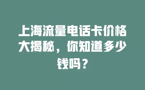 上海流量电话卡价格大揭秘，你知道多少钱吗？