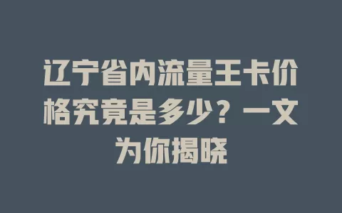 辽宁省内流量王卡价格究竟是多少？一文为你揭晓