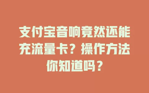 支付宝音响竟然还能充流量卡？操作方法你知道吗？