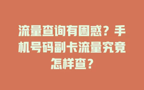 流量查询有困惑？手机号码副卡流量究竟怎样查？