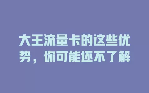 大王流量卡的这些优势，你可能还不了解