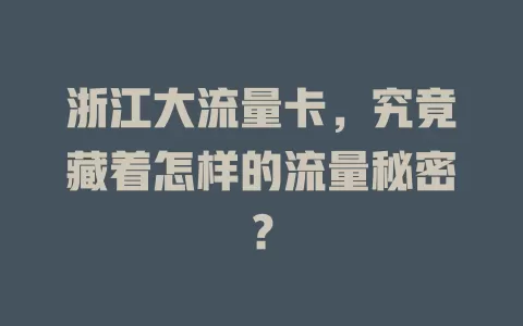浙江大流量卡，究竟藏着怎样的流量秘密？