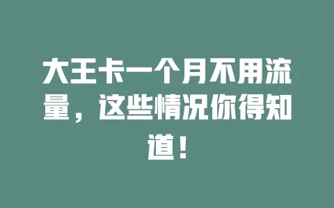 大王卡一个月不用流量，这些情况你得知道！