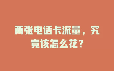 两张电话卡流量，究竟该怎么花？