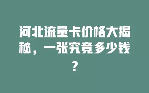 河北流量卡价格大揭秘，一张究竟多少钱？