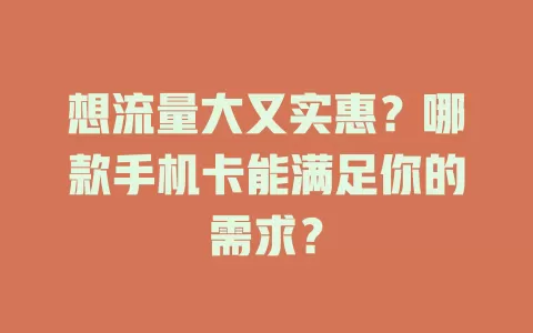 想流量大又实惠？哪款手机卡能满足你的需求？